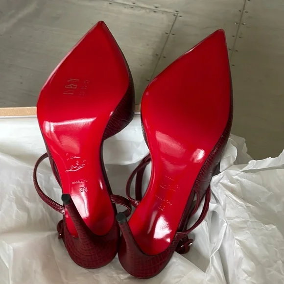 Christian Louboutin jenlove 100mm calf lizzy burgundy bourbon stiletto sz 38 - Picture 9 of 12